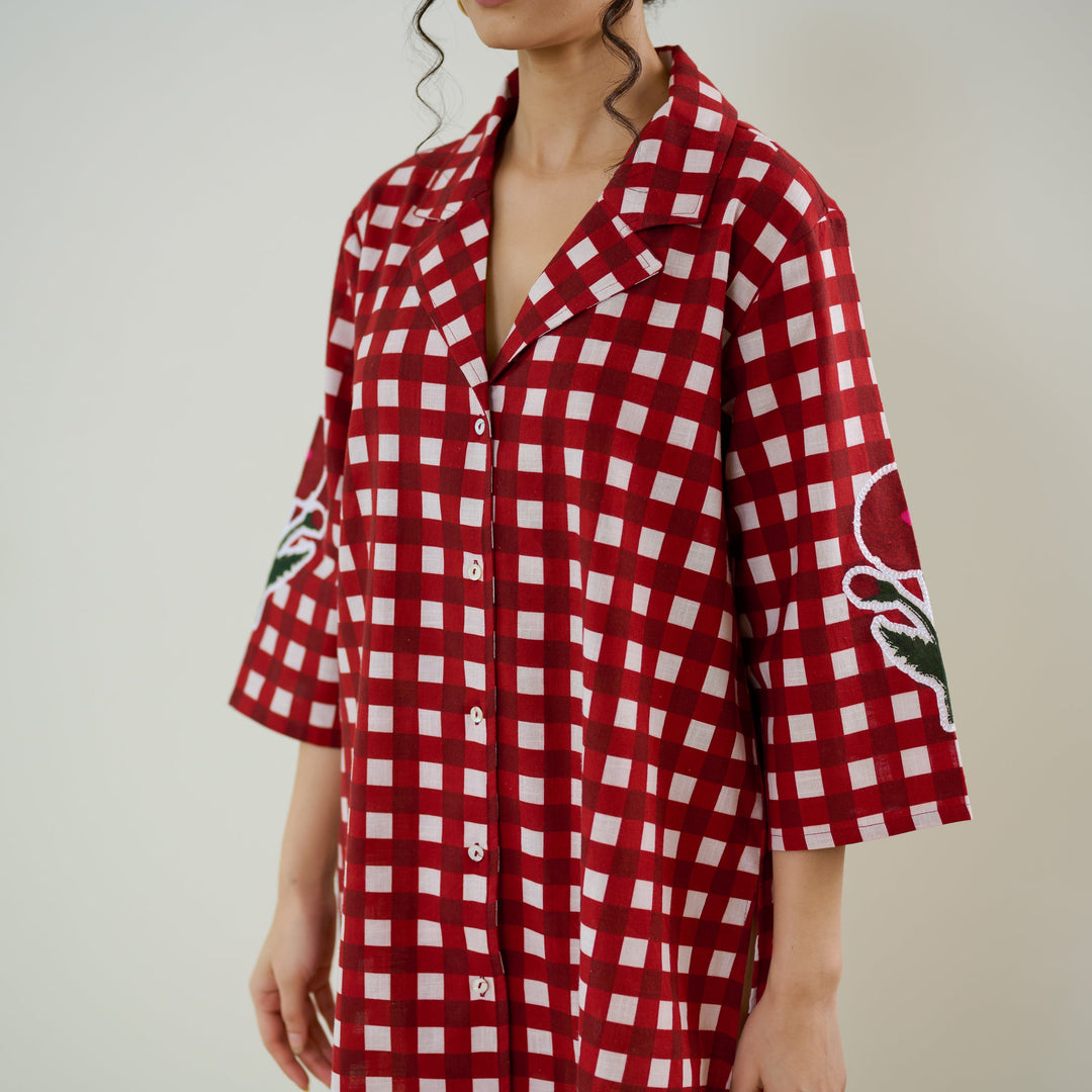 Cherry-Red-Cotton-Orchid-Checkered-Shirt