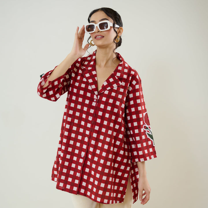 Cherry-Red-Cotton-Orchid-Checkered-Shirt