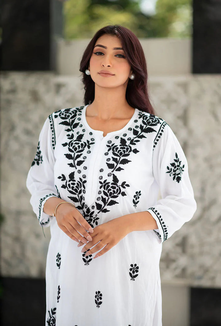 ZERESOUQ-Saadgi-White-Rayon-Three-Fourth-Sleeves-2-Piece-Kurta-Set