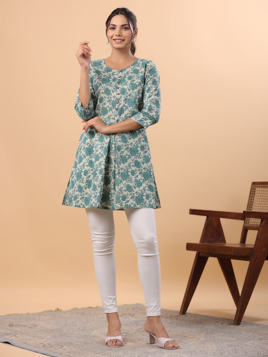 ZERESOUQ-Sage-Green-Cambric-Floral-Printed-A-Line-Tunic