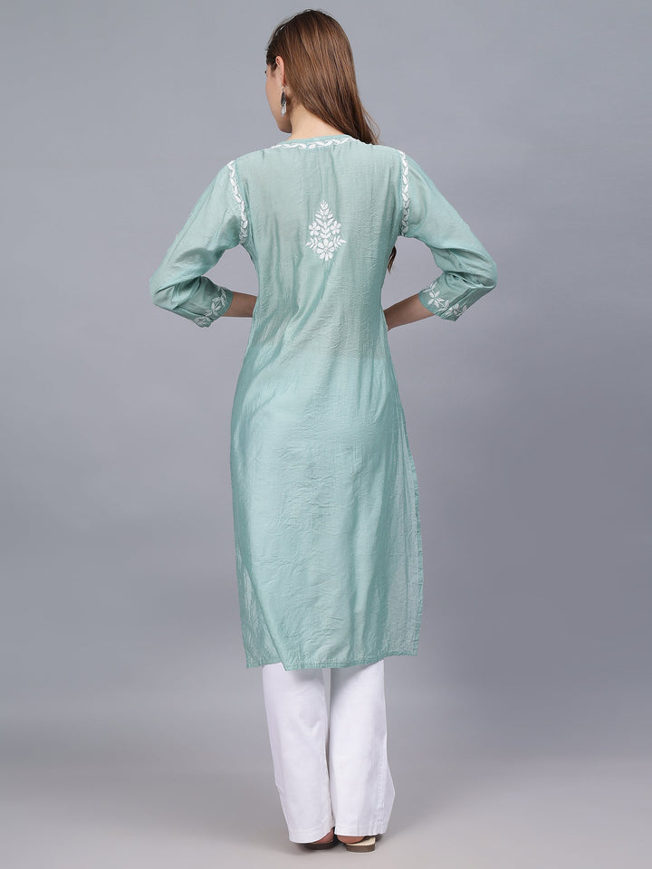 Sage-Green-Chanderi-Embroidered-Chikankari-Kurti