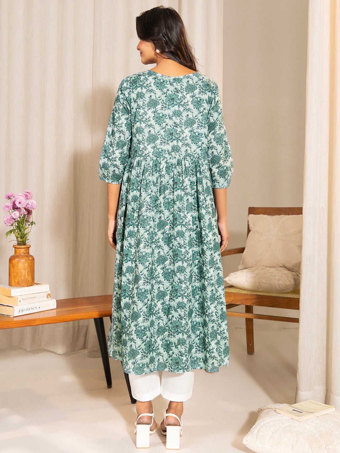 ZERESOUQ-Sage-Green-Cotton-A-Line-Maternity-Kurta