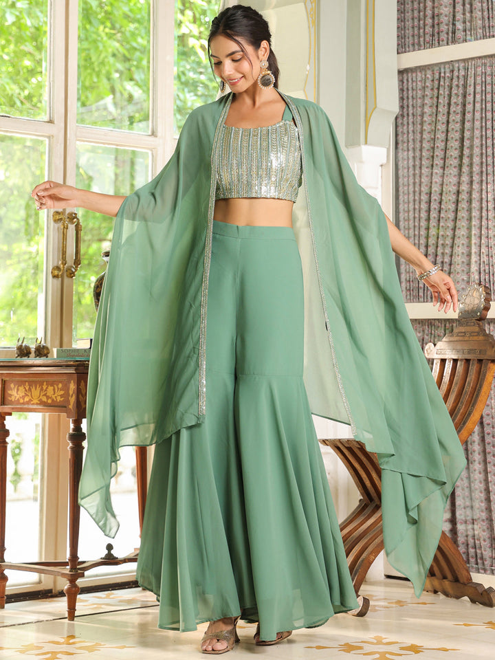 Sage-Green-Georgette-Sequined-Co-Ord-Set