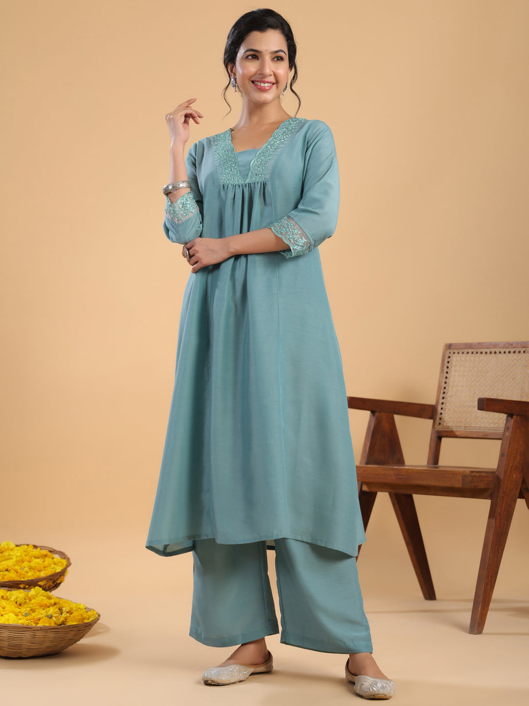 Sage-Muslin-Embroidered-Gathering-2-Piece-Kurta-Set