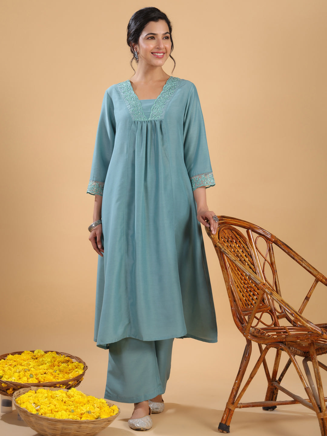 Sage-Muslin-Embroidered-Gathering-2-Piece-Kurta-Set