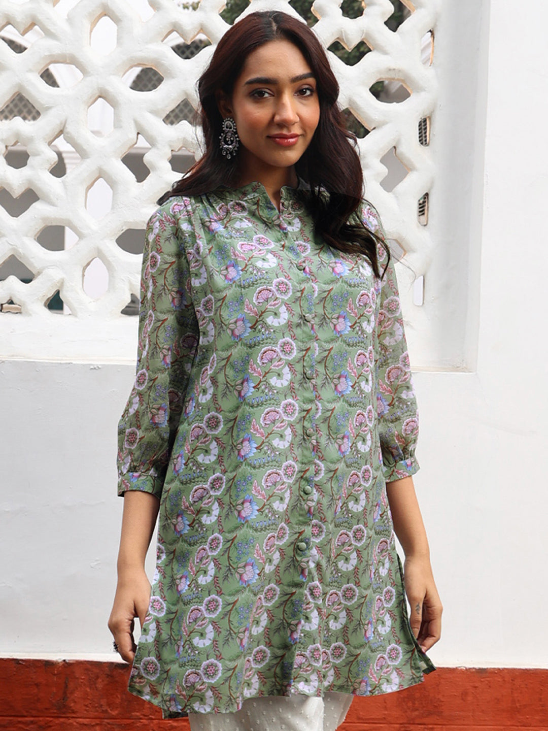 ZERESOUQ-Sage-Green-Weightless-Georgette-Regular-Tunic