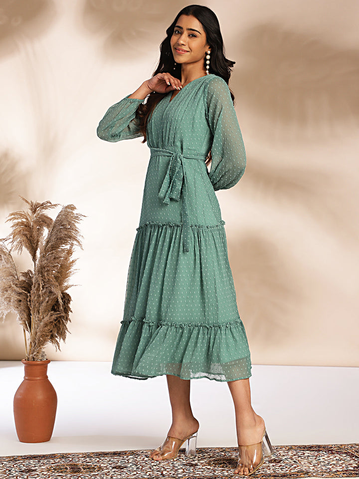 Sage-Green-Chiffon-Solid-Midi-Dress
