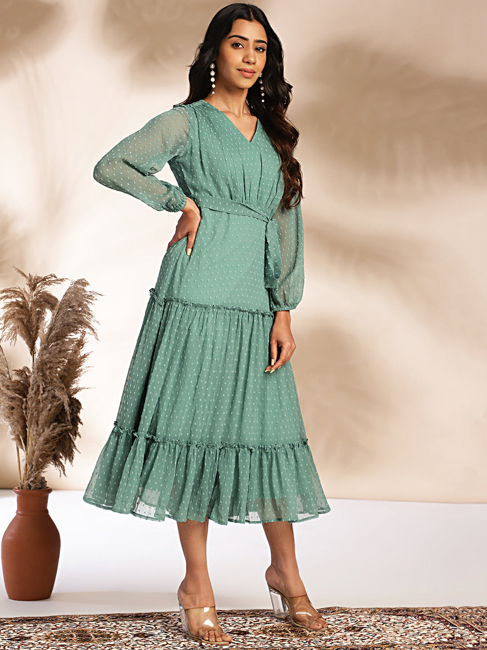 Sage-Green-Chiffon-Solid-Midi-Dress