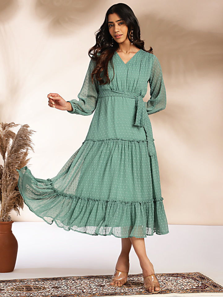 Sage-Green-Chiffon-Solid-Midi-Dress