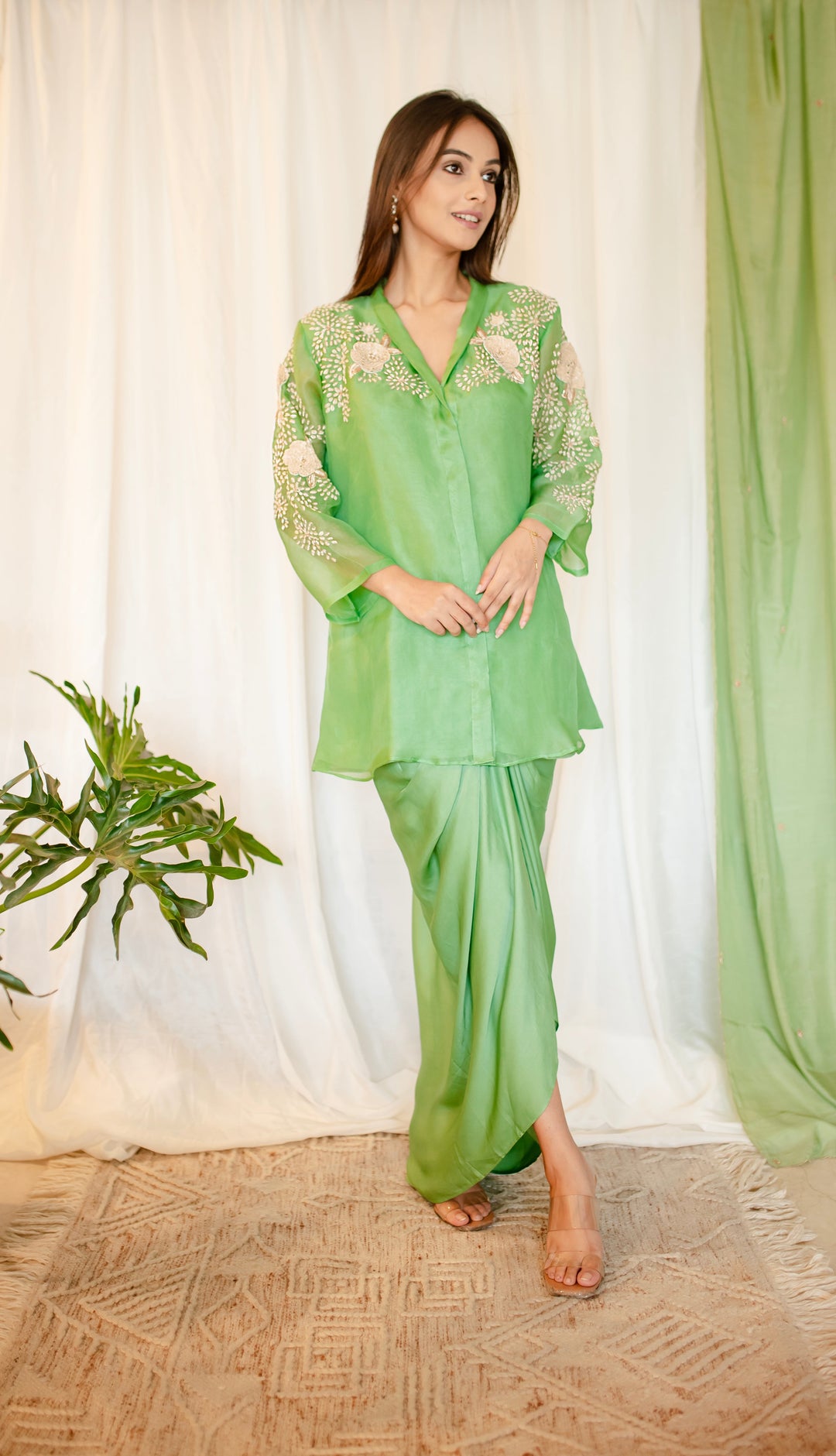 Sage-Green-Organza-Zardozi-&-Pearl-Work-Satin-2-Piece-Skirt-Set