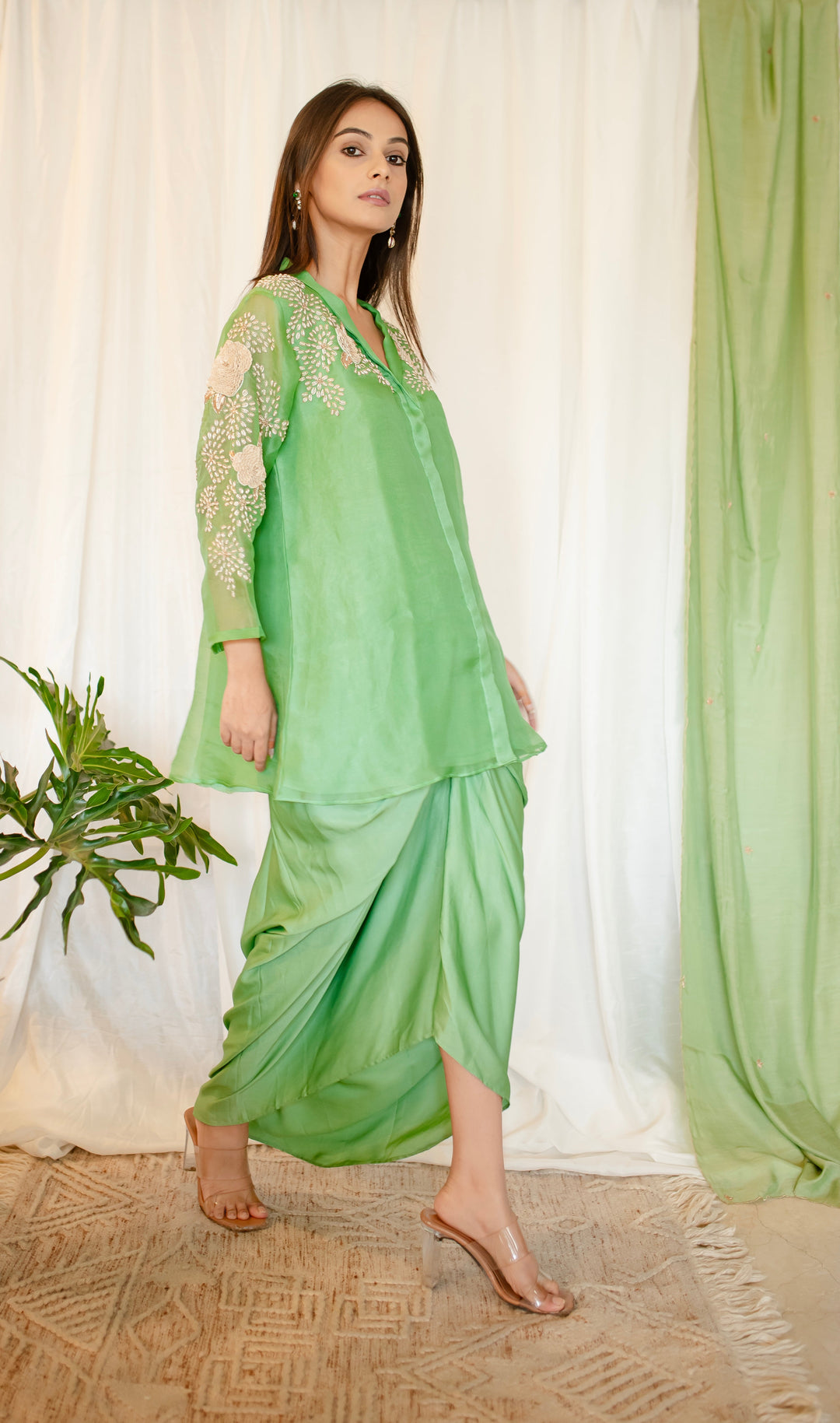 Sage-Green-Organza-Zardozi-&-Pearl-Work-Satin-2-Piece-Skirt-Set