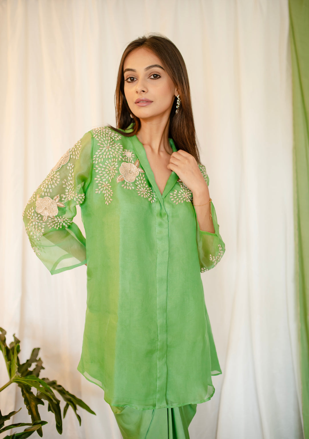 Sage-Green-Organza-Zardozi-&-Pearl-Work-Satin-2-Piece-Skirt-Set