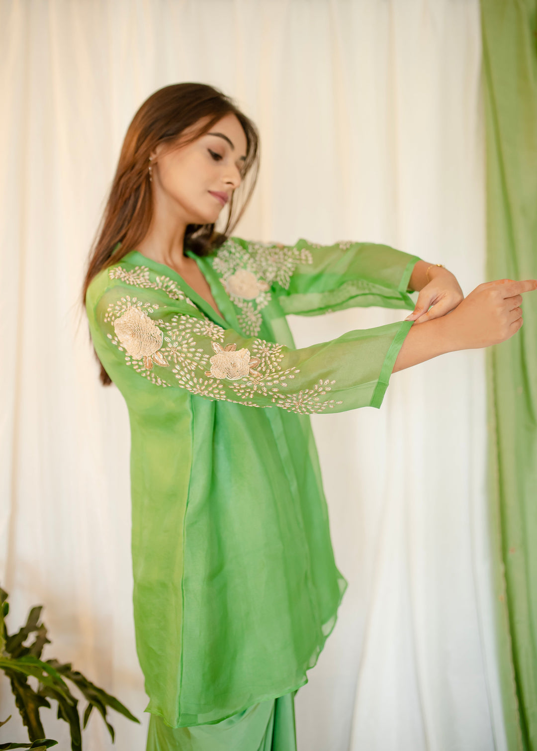 Sage-Green-Organza-Zardozi-&-Pearl-Work-Satin-2-Piece-Skirt-Set
