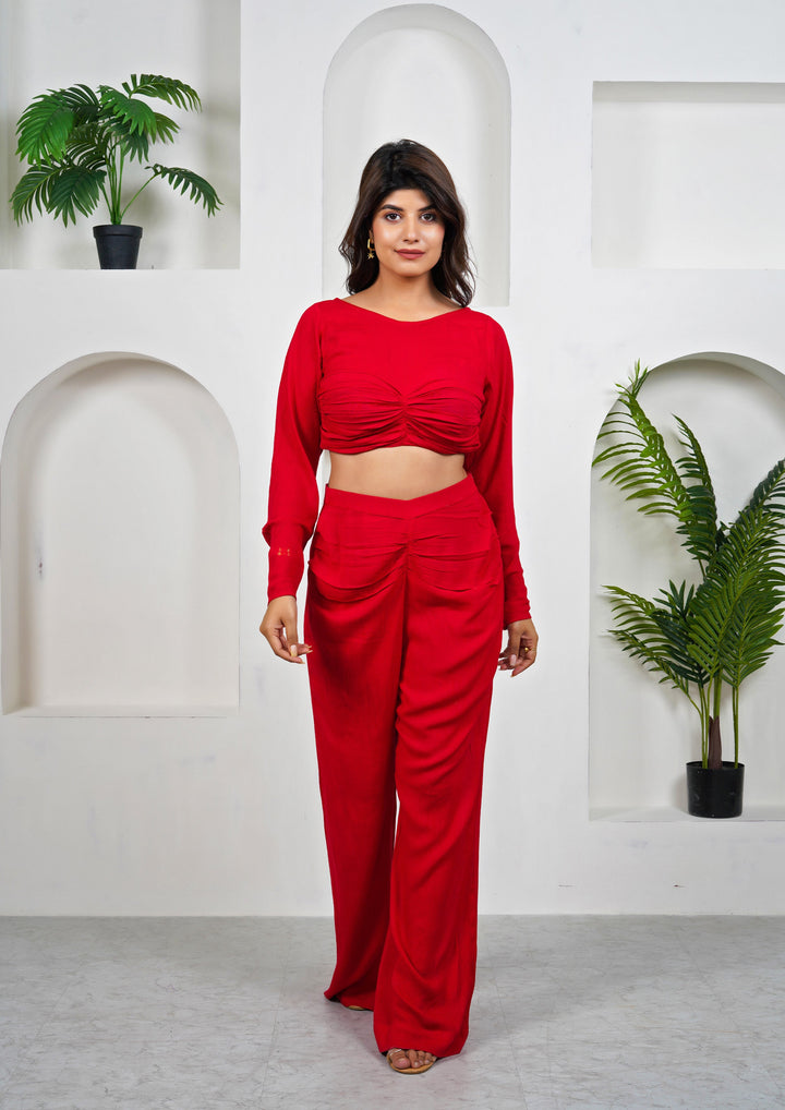 Scarlet-Red-Cotton-Gathered-Co-Ord-Set