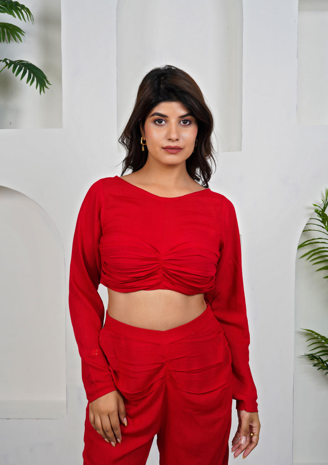 Scarlet-Red-Cotton-Gathered-Co-Ord-Set