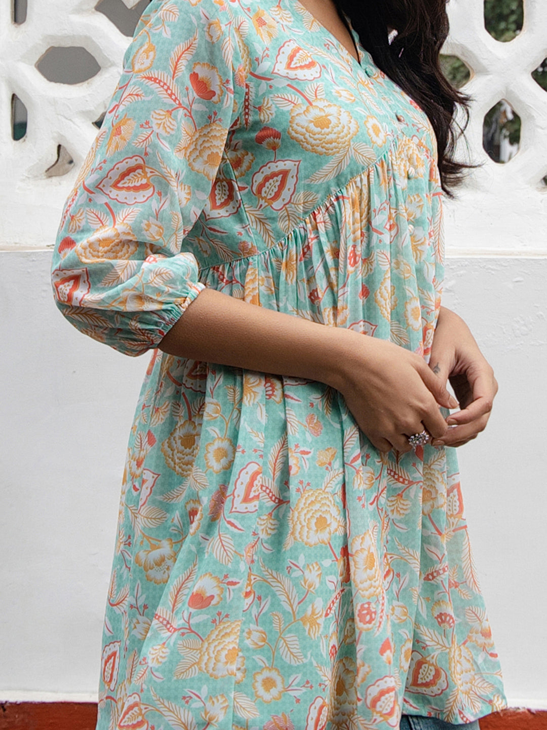 Sea-Blue-Georgette-Floral-Printed-Tunic