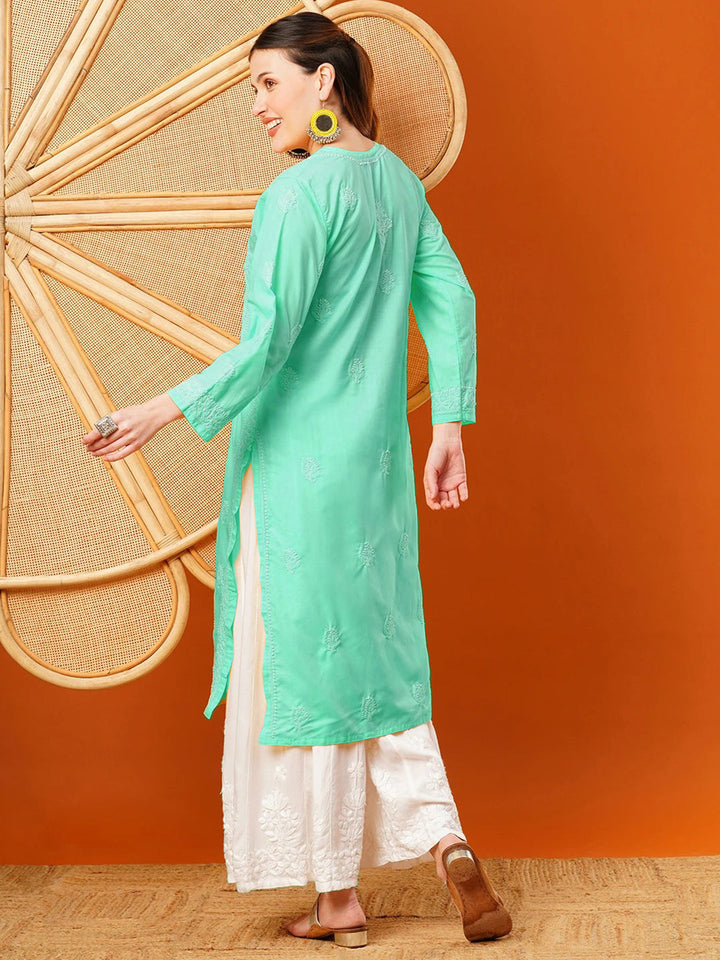 Sea-Green-Cotton-Embroidered-Chikankari-Kurta