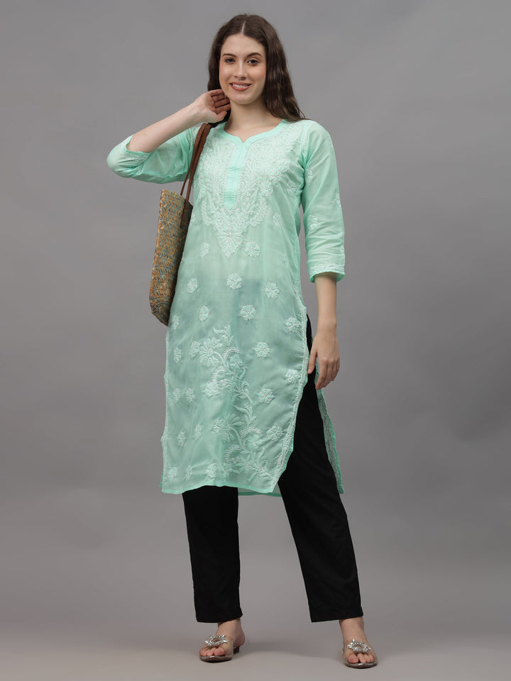 Sea-Green-Cotton-Embroidery-Chikankari-Kurta