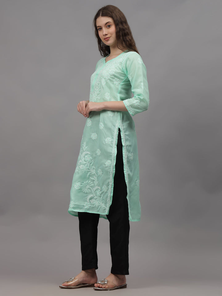 Sea-Green-Cotton-Embroidery-Chikankari-Kurta