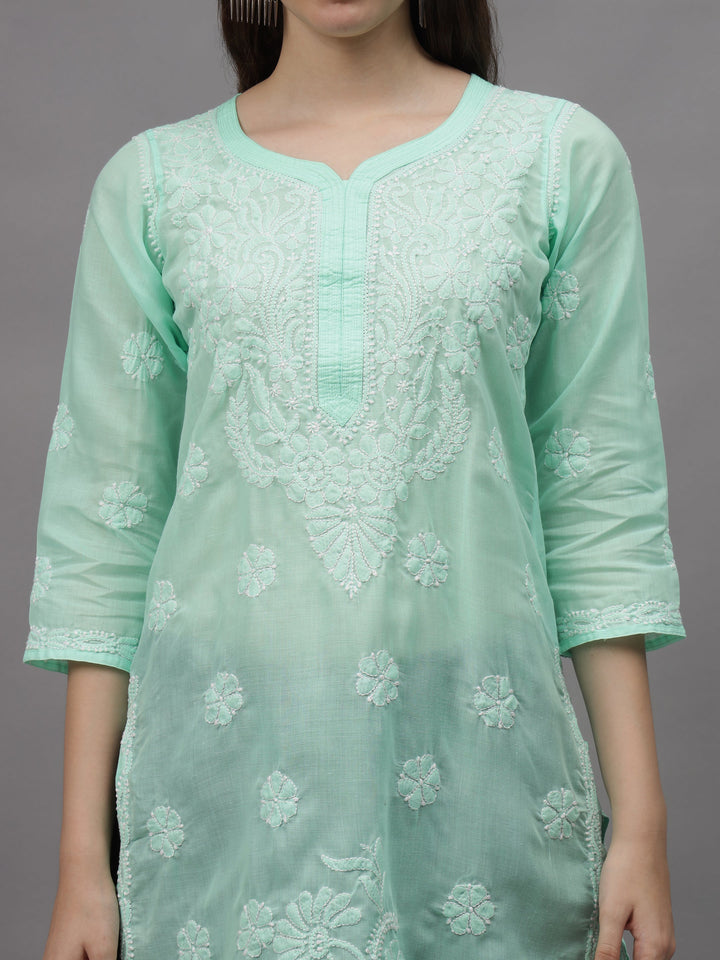 Sea-Green-Cotton-Embroidery-Chikankari-Kurta