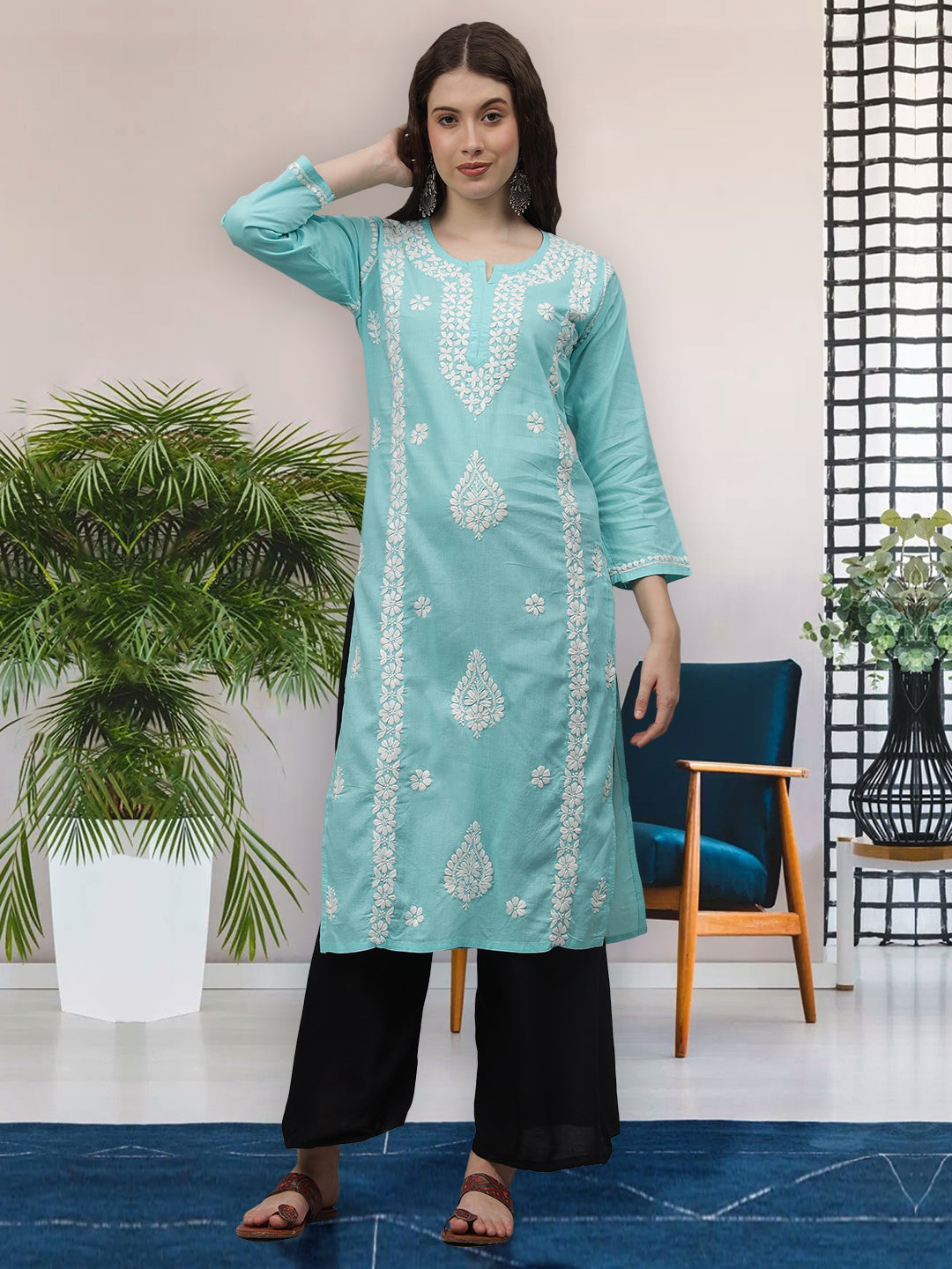 Sea-Green-Cotton-Hand-Embroidered-Chikankari-Kurta