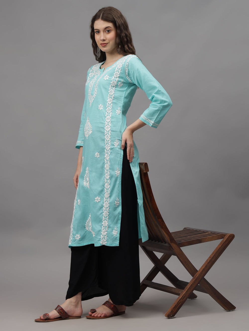 Sea-Green-Cotton-Hand-Embroidered-Chikankari-Kurta