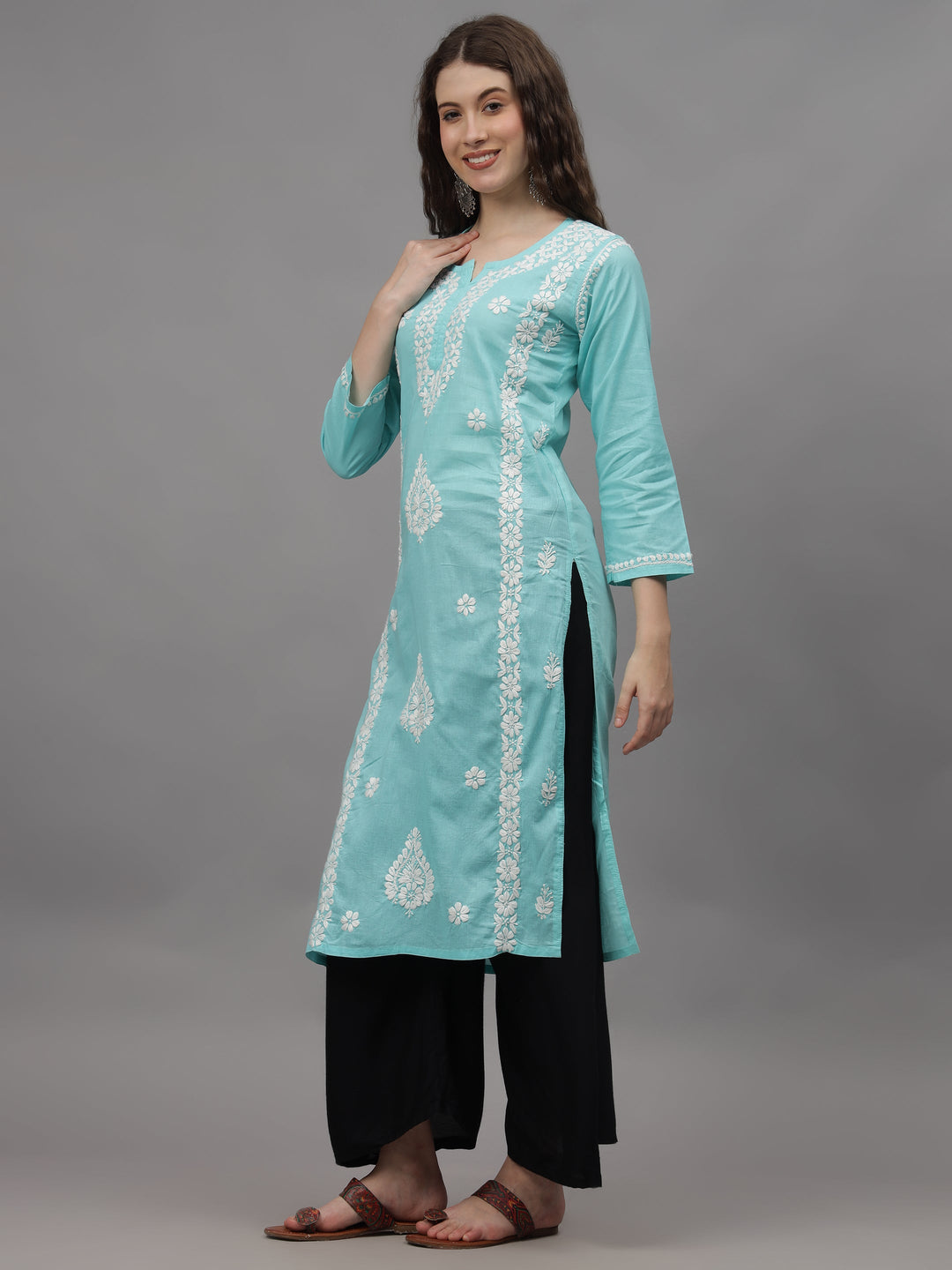 Sea-Green-Cotton-Hand-Embroidered-Chikankari-Kurta