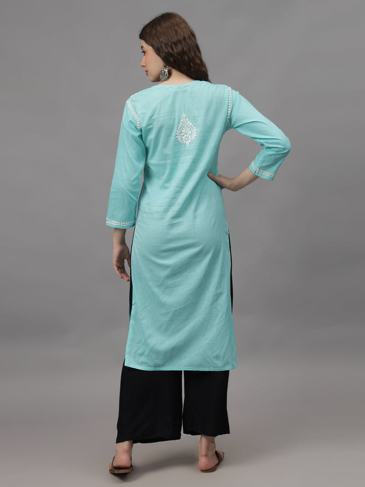 Sea-Green-Cotton-Hand-Embroidered-Chikankari-Kurta