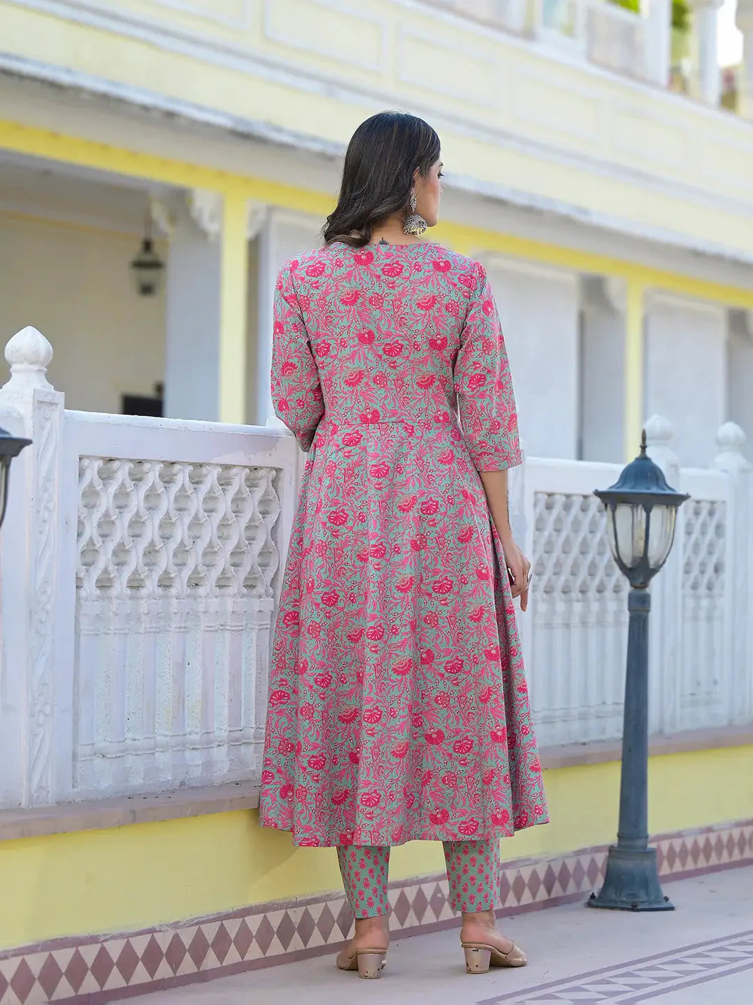 Sea-Green-Cotton-Floral-Print-Anarkali-3-Piece-Kurta-Set