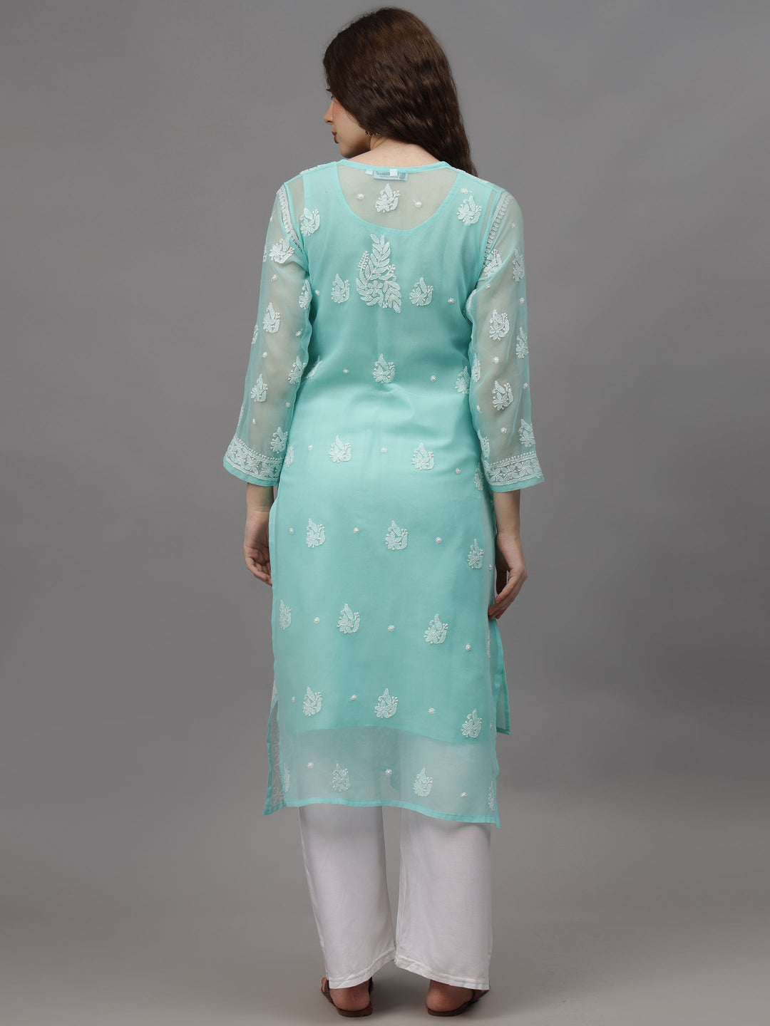 Sea-Green-Georgette-Embroidered-Chikankari-Kurti-With-Slip