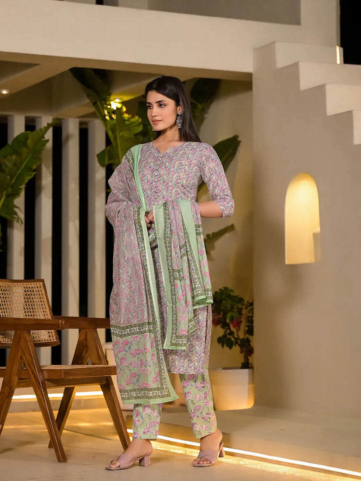 Sea-Green-Cotton-Leaf-Print-Straight-3-Piece-Kurta-Set