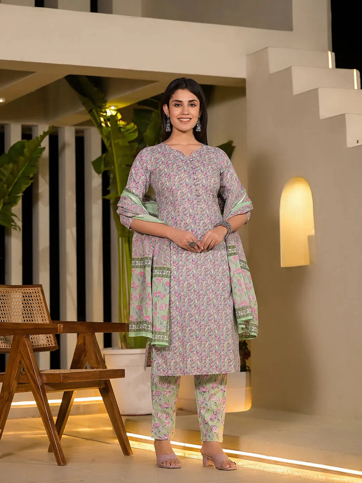 Sea-Green-Cotton-Leaf-Print-Straight-3-Piece-Kurta-Set