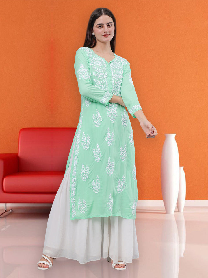 Sea-Green-Modal-Embroidered-Chikankari-Kurti