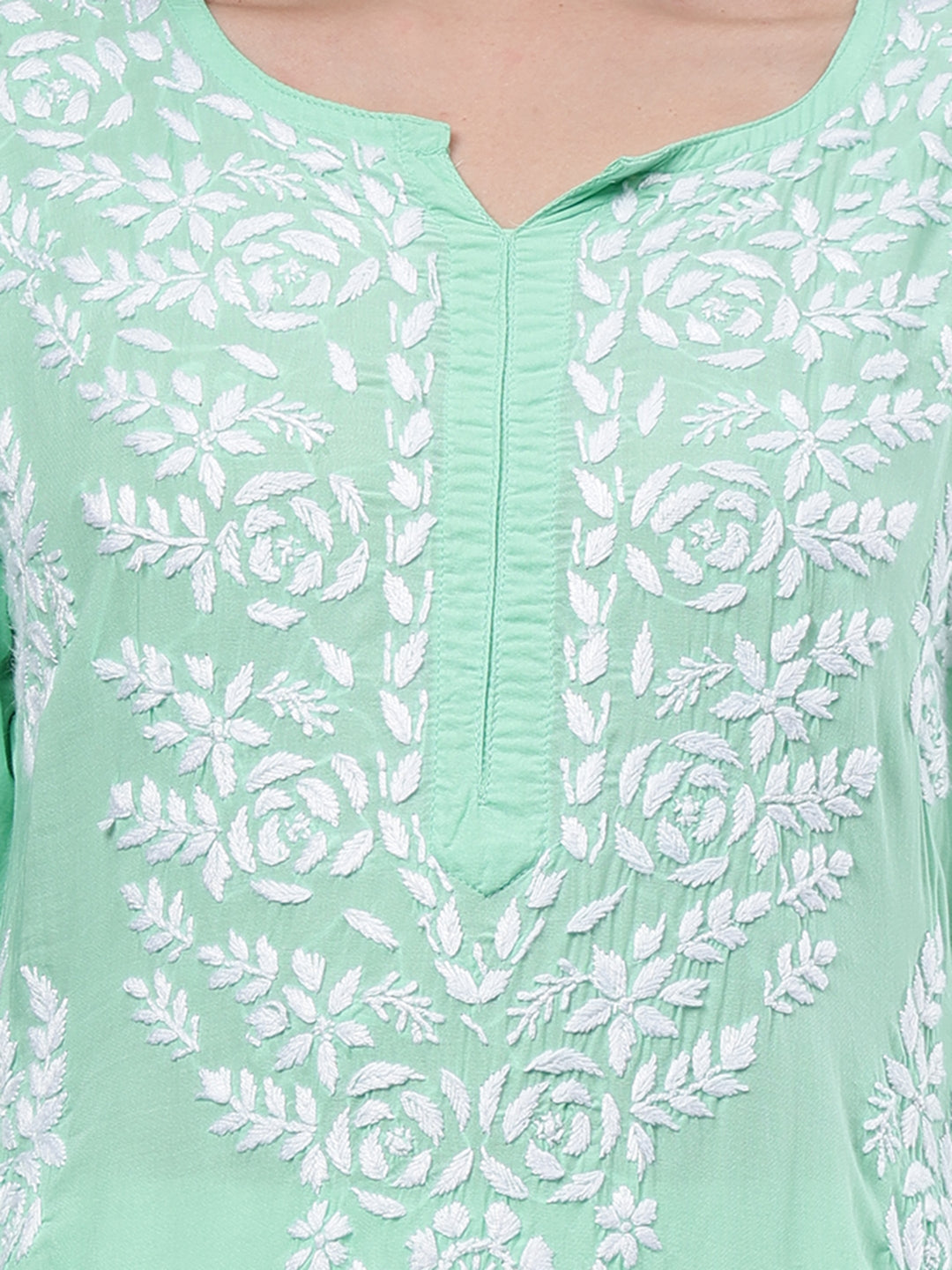 Sea-Green-Modal-Embroidered-Chikankari-Kurti