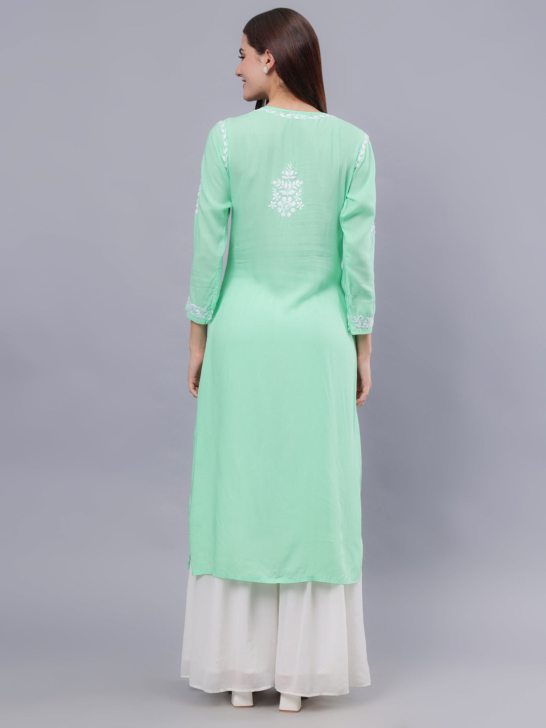 Sea-Green-Modal-Embroidered-Chikankari-Kurti