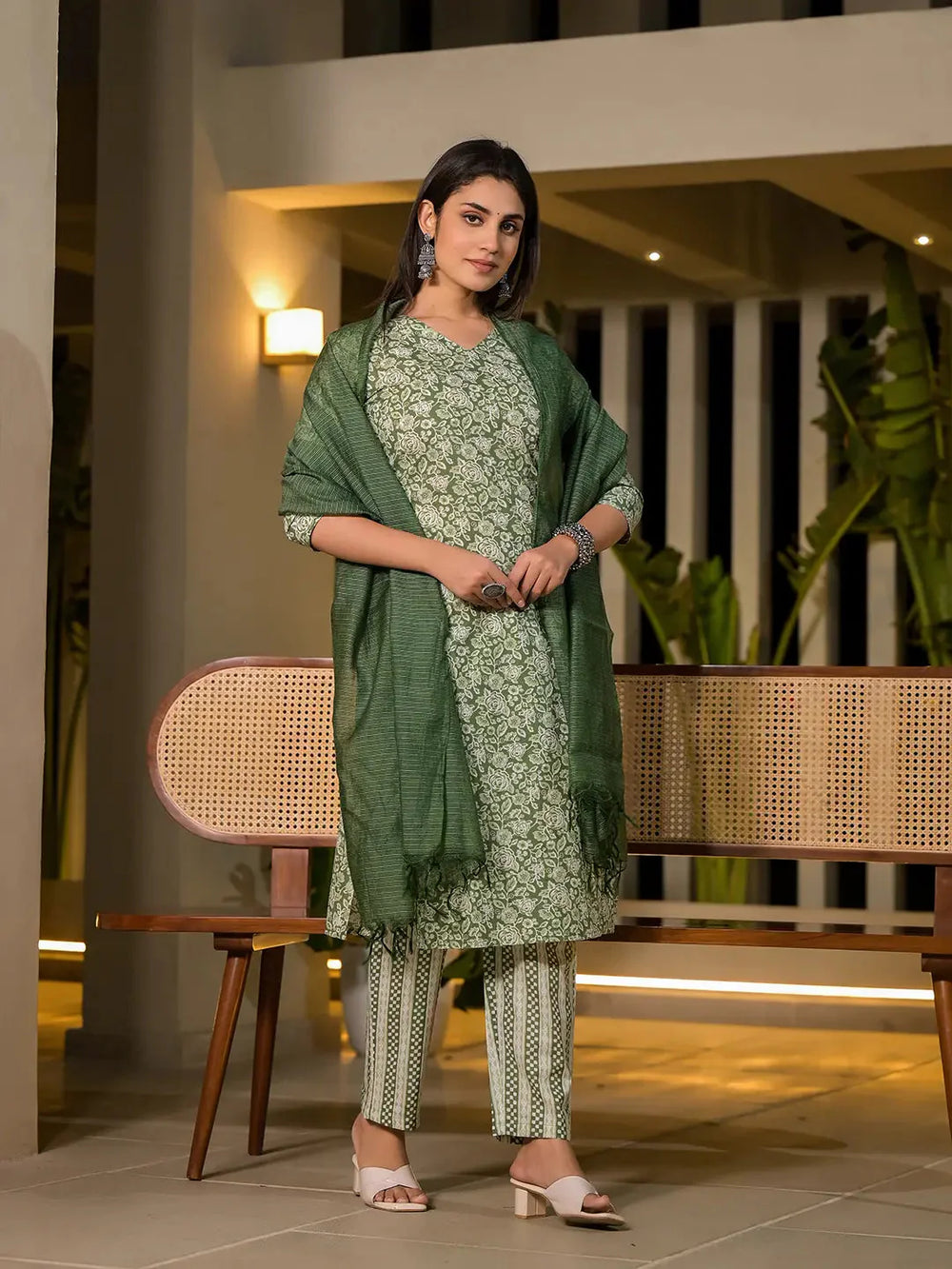 Sea-Green-Cotton-Floral-Print-Straight-3-Piece-Kurta-Set