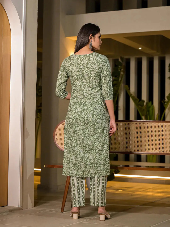 Sea-Green-Cotton-Floral-Print-Straight-3-Piece-Kurta-Set