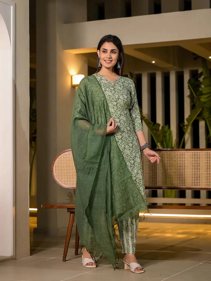 Sea-Green-Cotton-Floral-Print-Straight-3-Piece-Kurta-Set