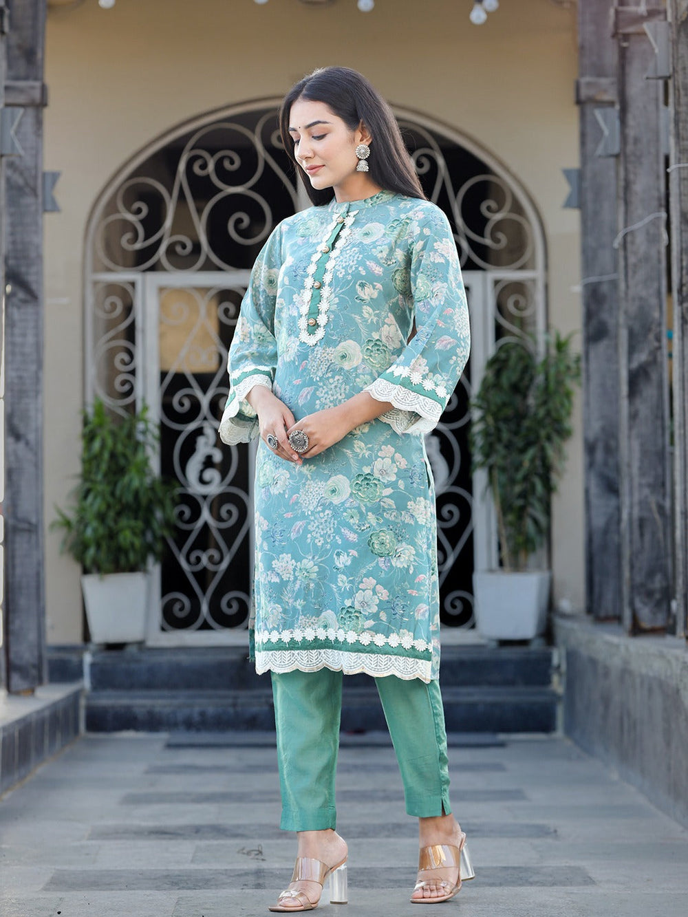 Sea-Green-Silk-Blend-Thread-Work-2-Piece-Kurta-Set