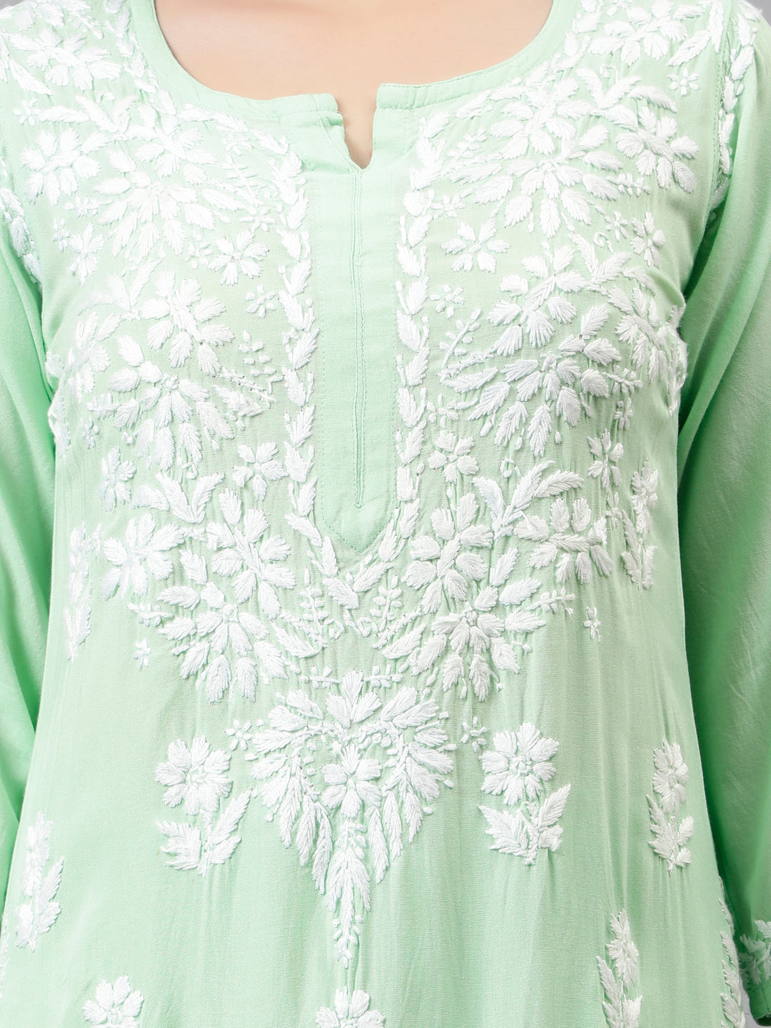 Sea-Green-Rayon-Embroidered-Chikankari-Kurta-&-Palazzo-Set