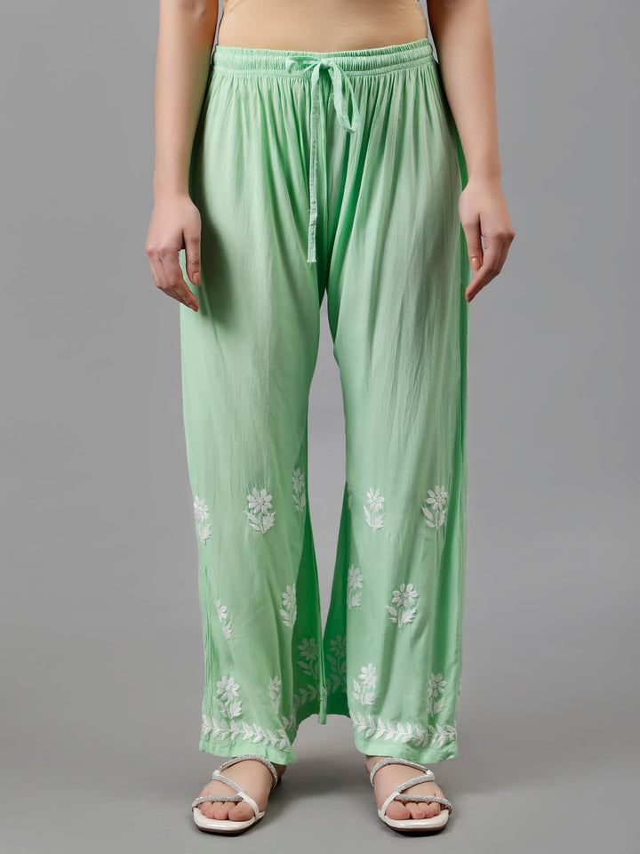 Sea-Green-Rayon-Embroidered-Chikankari-Kurta-&-Palazzo-Set
