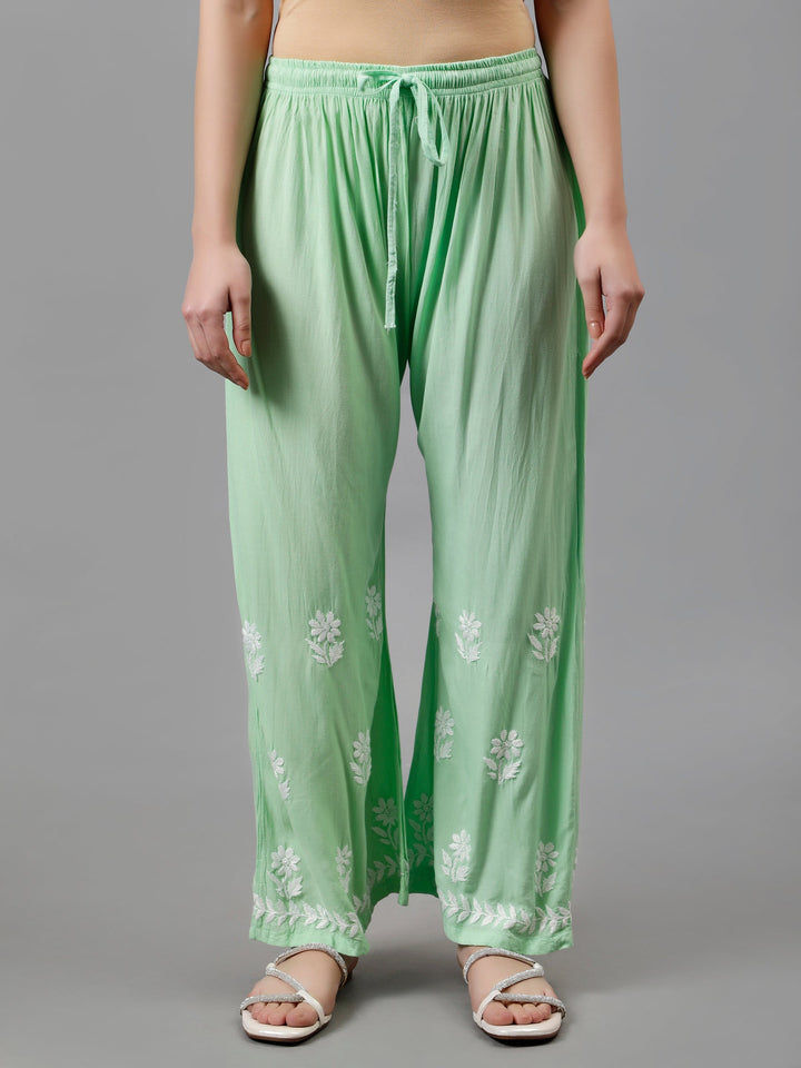 Sea-Green-Rayon-Embroidered-Chikankari-Kurta-&-Palazzo-Set