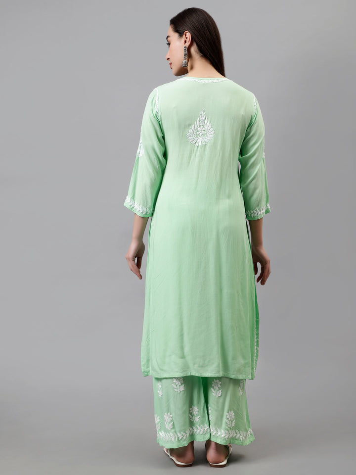 Sea-Green-Rayon-Embroidered-Chikankari-Kurta-&-Palazzo-Set