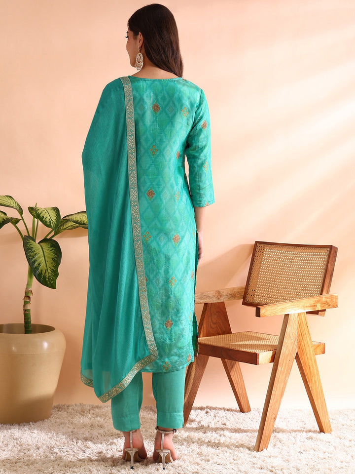 Sea-Green-Silk-Blend-Woven-Design-3-Piece-Kurta-Set