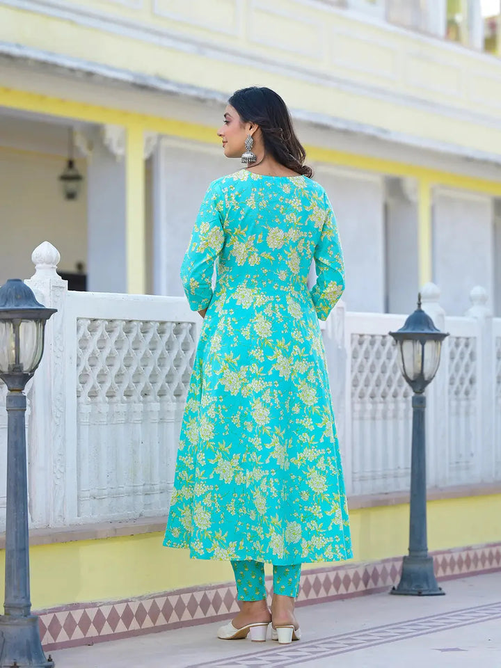 Sea-Green-Cotton-Zari-Work-Anarkali-Set