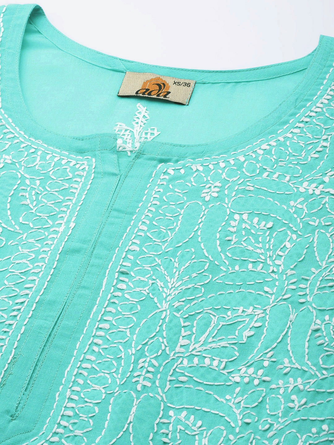 Sea Green & White Cotton Chikankari Tunic