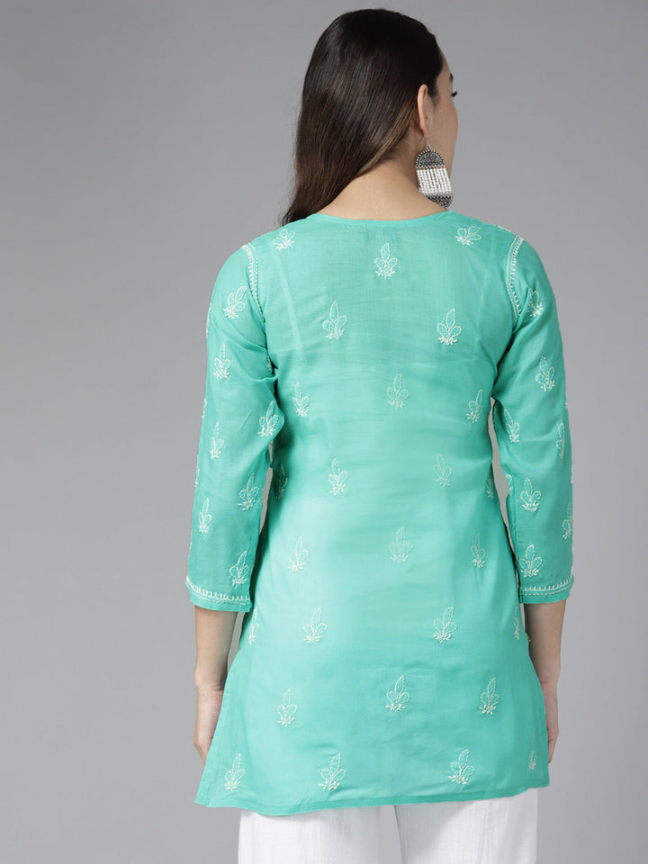 Sea Green & White Cotton Chikankari Tunic