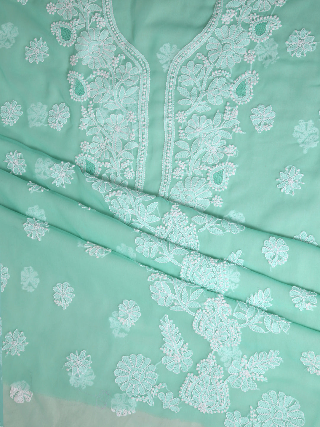 Sea-Green-&-White-Georgette-Chikankari-Dress-Material