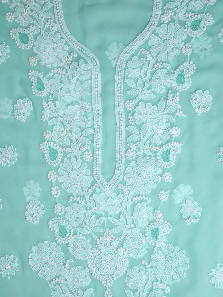 Sea-Green-&-White-Georgette-Chikankari-Dress-Material