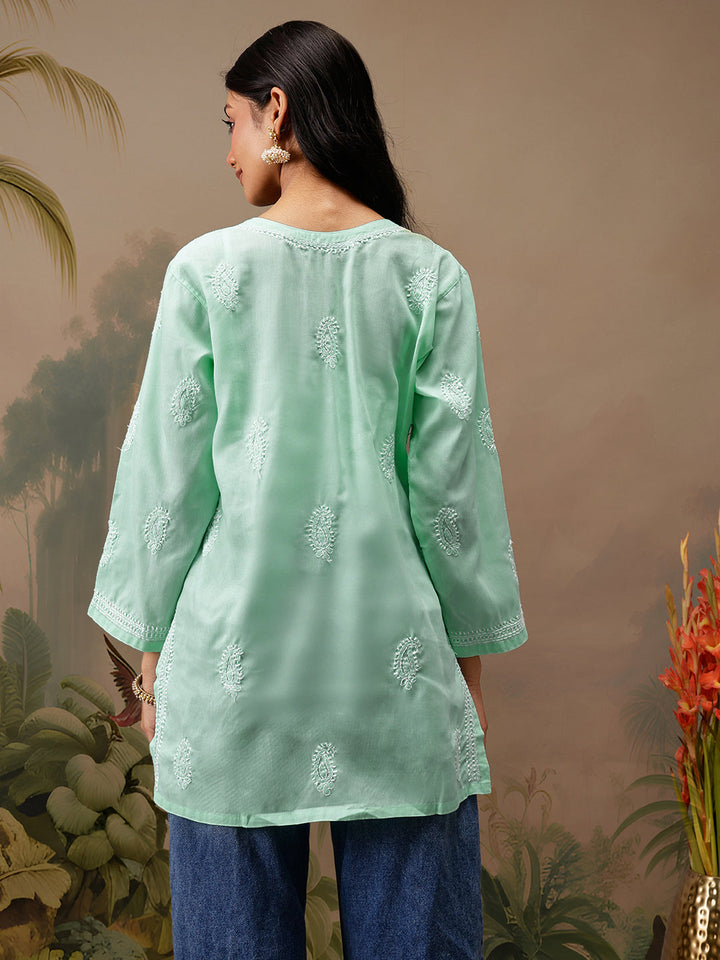 Sea Green Cotton 100% Original Chikankari Tunic Top